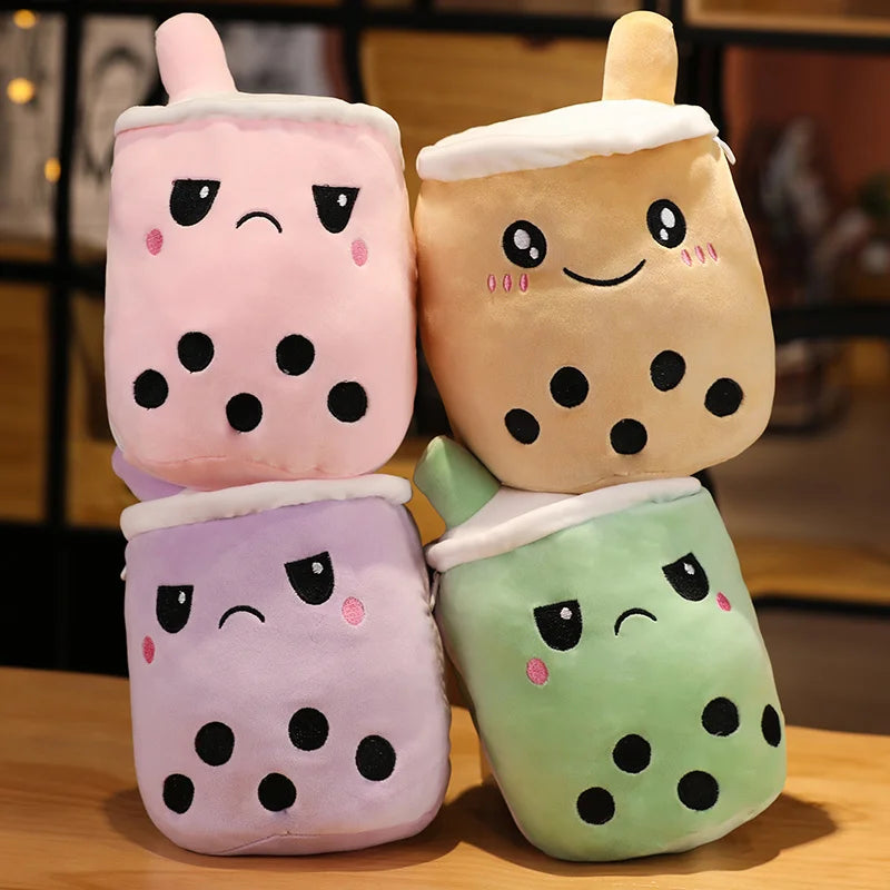 1pc Reversible Boba Plush Toys Double-Sided Bubble Tea Baby  Cuddly Doll Stuffed Two-sided Boba Milk Tea Toy Xmas Gifts for Kids