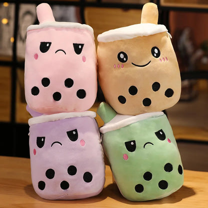 1pc Reversible Boba Plush Toys Double-Sided Bubble Tea Baby  Cuddly Doll Stuffed Two-sided Boba Milk Tea Toy Xmas Gifts for Kids