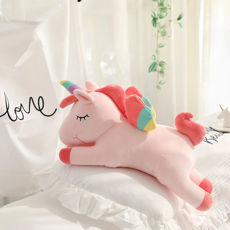 40~100cm Giant Lying Unicorn Plush toy Super Soft stuffed Unicornio Doll Pillow Bed Decor Cushion Phone Holder Gift for Girl