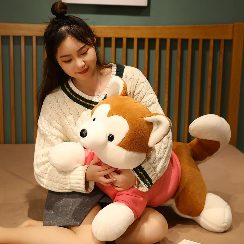 Japan Akita Canis lupus Dog Plush Toy Stuffed Soft Touch Long Plush Lifelike Shiba Inu Dog Doll Birthday Gift for Boy Present