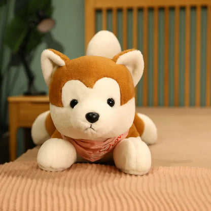 Japan Akita Canis lupus Dog Plush Toy Stuffed Soft Touch Long Plush Lifelike Shiba Inu Dog Doll Birthday Gift for Boy Present