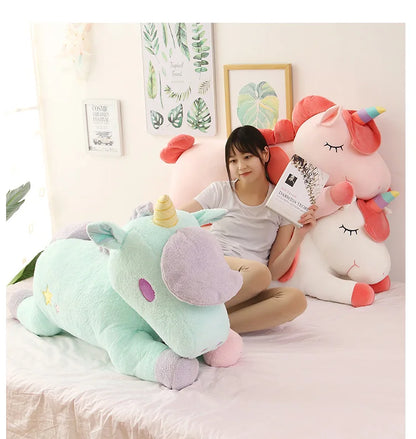 40~100cm Giant Lying Unicorn Plush toy Super Soft stuffed Unicornio Doll Pillow Bed Decor Cushion Phone Holder Gift for Girl