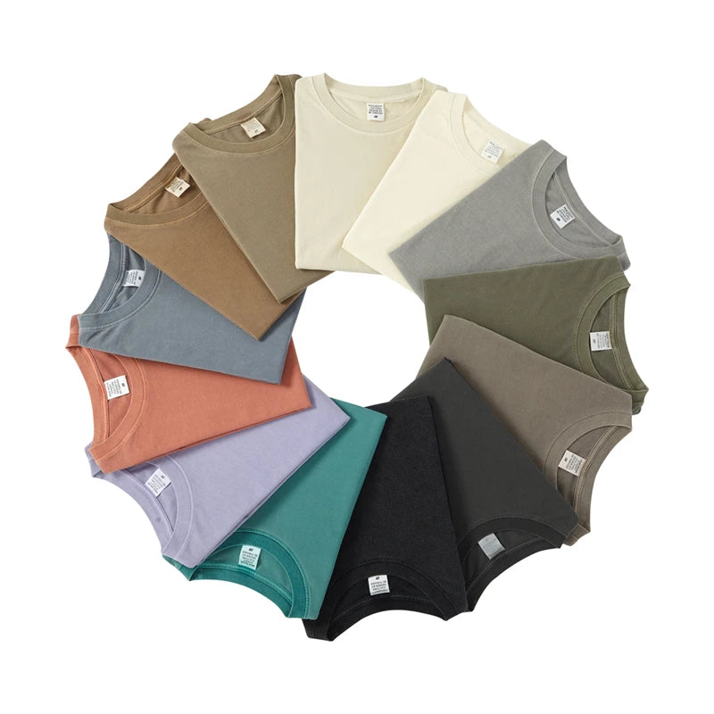 ZODF 2024 Summer Men 200gsm Washed Cotton Solid T Shirts Loose Unisex Male Casual Basic Comfortable T-Shirt Brand Tees HY0254