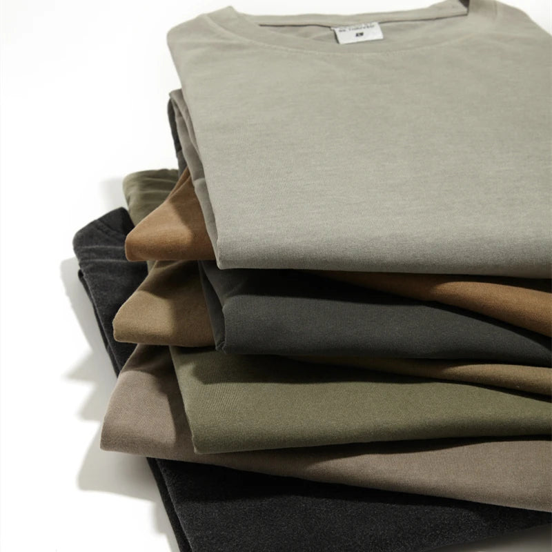 ZODF 2024 Summer Men 200gsm Washed Cotton Solid T Shirts Loose Unisex Male Casual Basic Comfortable T-Shirt Brand Tees HY0254