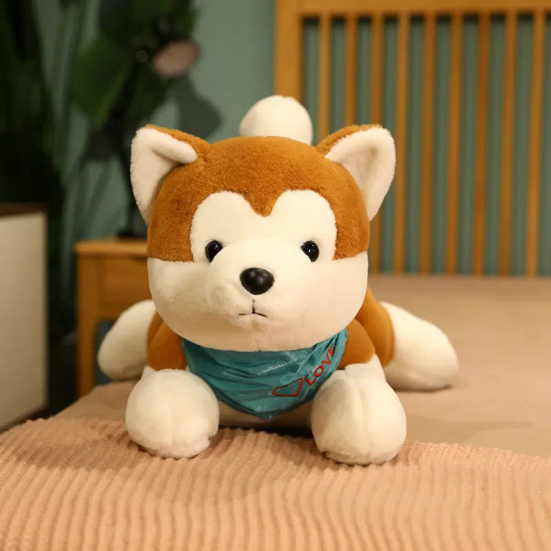Japan Akita Canis lupus Dog Plush Toy Stuffed Soft Touch Long Plush Lifelike Shiba Inu Dog Doll Birthday Gift for Boy Present