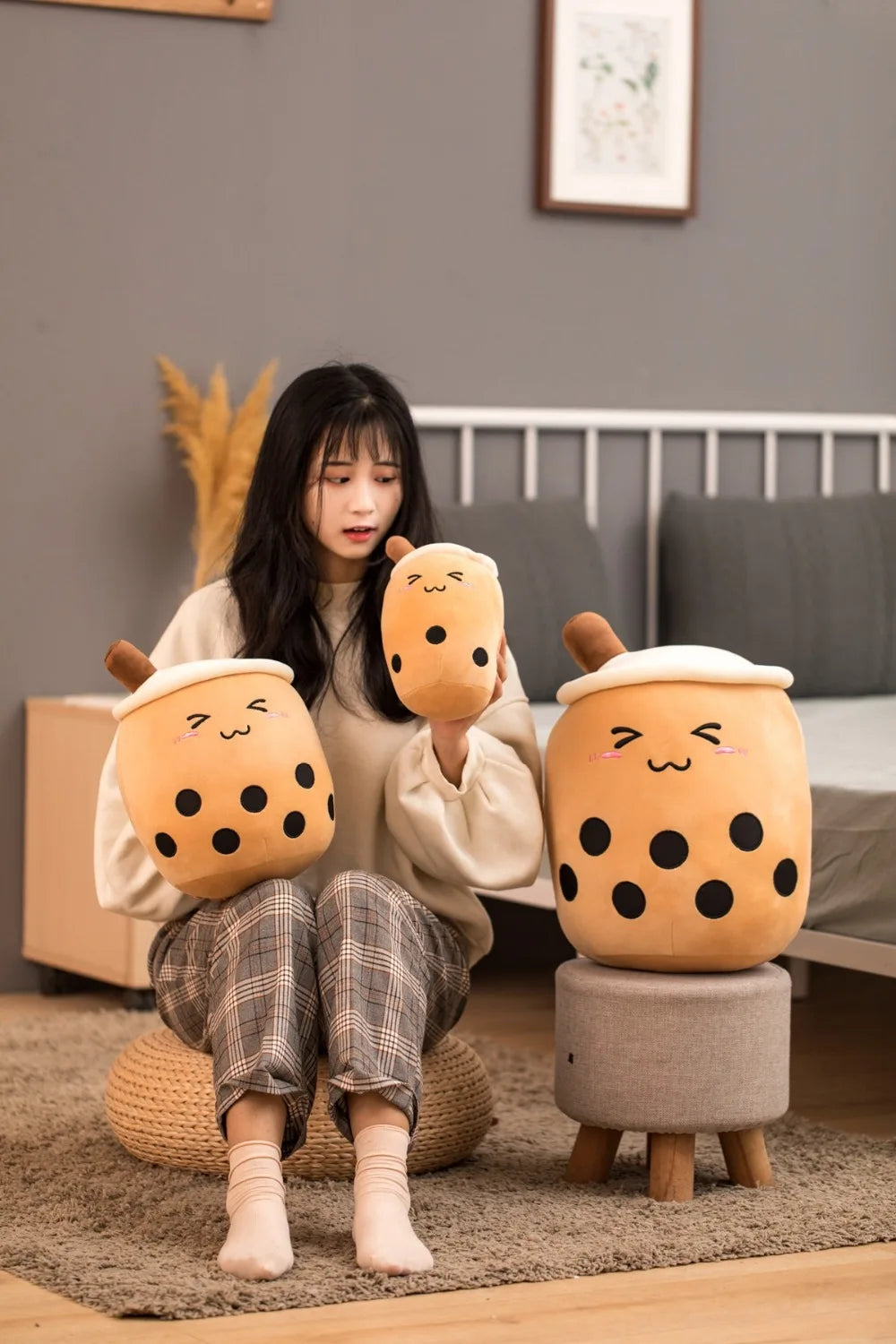 25-70cm Cartoon Fruit Bubble Tea Cup pillow stuffed soft Drink Apple Milk Tea back cushion fast food gifts for kids birthday