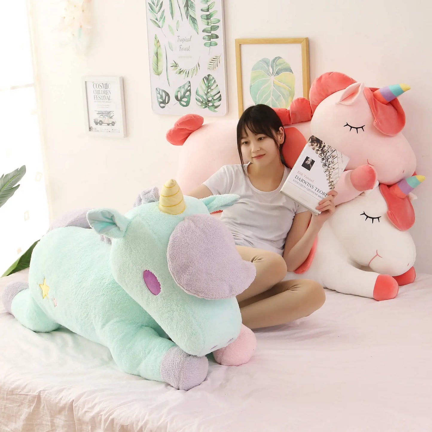 40~100cm Giant Lying Unicorn Plush toy Super Soft stuffed Unicornio Doll Pillow Bed Decor Cushion Phone Holder Gift for Girl