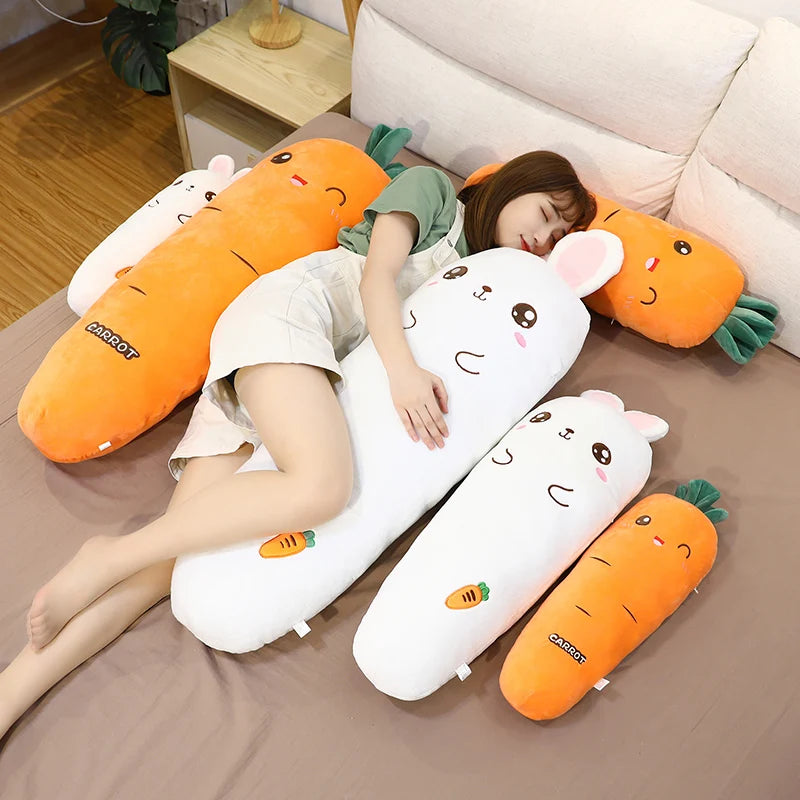 1.1M Long Rectangle Carrot Bunny Plush Pillow Stuffed Soft Bed Pregnant Pinch Leg Pillow Sleeping Boyfriend Throw Pillow Gift