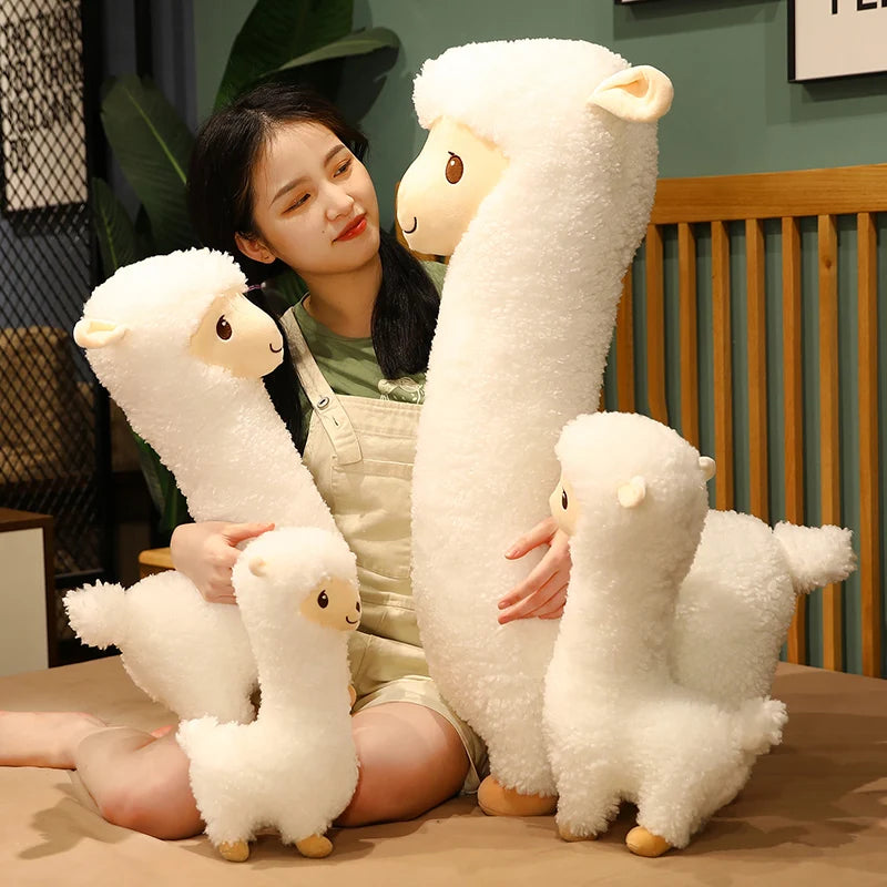 Furry Plush Llama  Alpaca Plush Toy Stuffed Soft Long Plush Lifelike Alpaca Sheep Hug Throw Pillow Animals Nap Sleeping Pillow