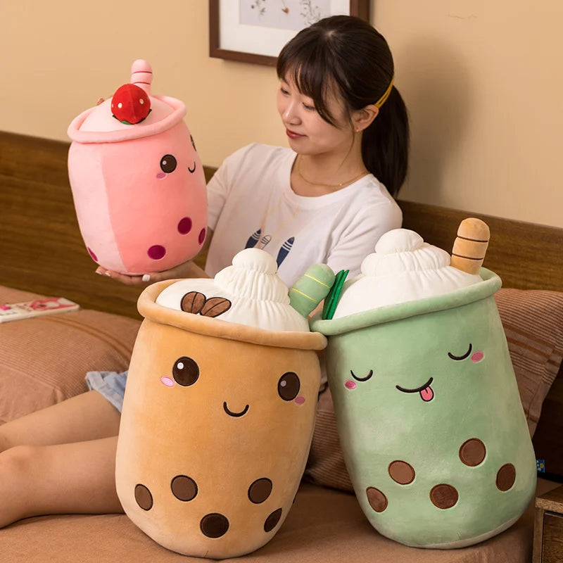 25-70cm Cartoon Fruit Bubble Tea Cup pillow stuffed soft Drink Apple Milk Tea back cushion fast food gifts for kids birthday
