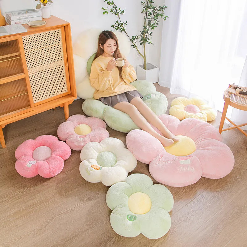 Long Plush Sunflower Pillow Stuffed Flower Shape Floor Mat Baby Game Mat Home Playmat Soft Plant Flower Throw Pillow Cushion