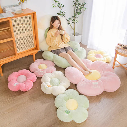 Long Plush Sunflower Pillow Stuffed Flower Shape Floor Mat Baby Game Mat Home Playmat Soft Plant Flower Throw Pillow Cushion
