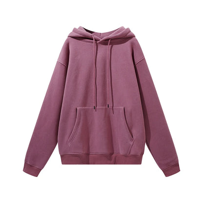 ZODF New Winter Men Basic Thick Fleece 345gsm Hoodies Casual Loose Hip Hop Unisex Hooded Sweatshirt Pullovers Tracksuits HY0010