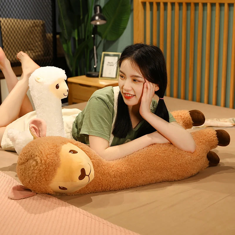 Furry Plush Llama  Alpaca Plush Toy Stuffed Soft Long Plush Lifelike Alpaca Sheep Hug Throw Pillow Animals Nap Sleeping Pillow