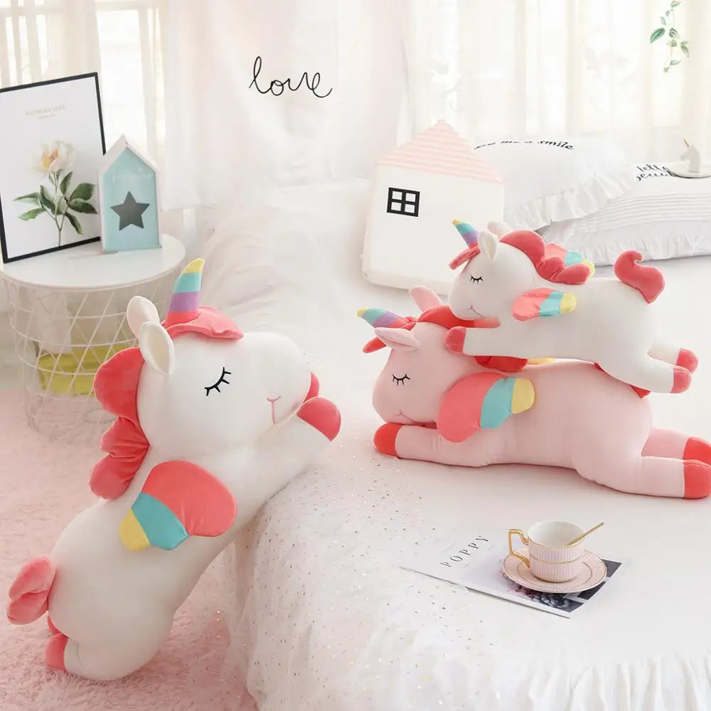 40~100cm Giant Lying Unicorn Plush toy Super Soft stuffed Unicornio Doll Pillow Bed Decor Cushion Phone Holder Gift for Girl