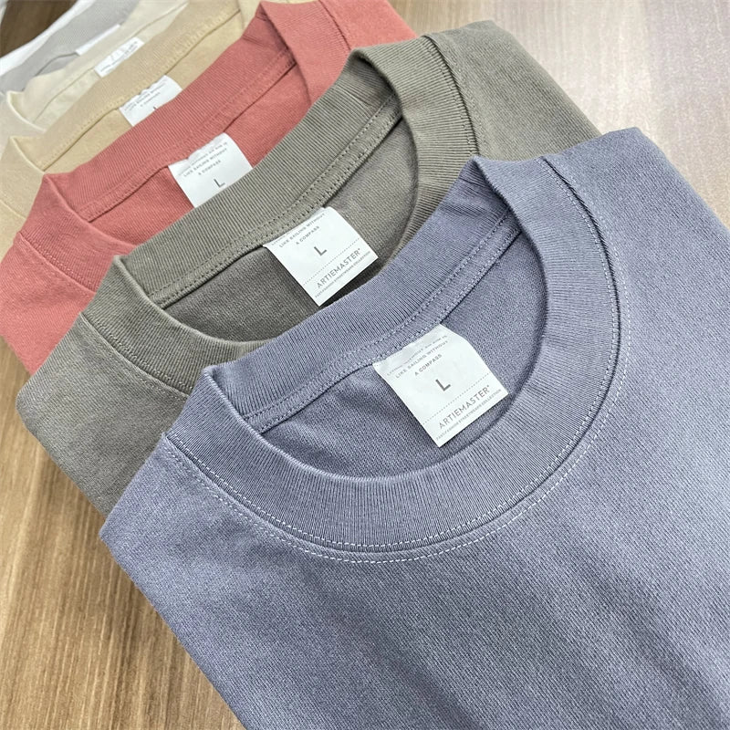 ZODF Fashion Spring Summer Washed Solid T Shirts For Men Loose Unisex 310gsm Cotton Heavy Weight T-Shirt Brand Tops HY0064
