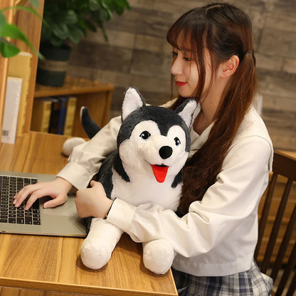 Cute Naughty Husky Dog Plush Pillow Stuffed Lifelike Siberian wolfhound wolf doll toy Throw Pillow  Birthday Gift for Boy