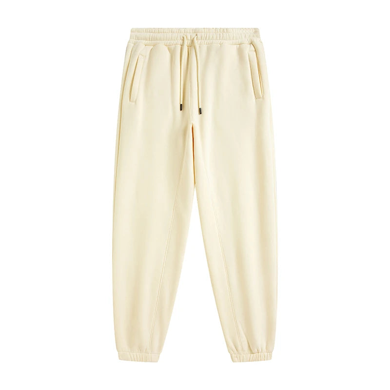 ZODF Unisex 345gsm Fleece Sweatpants Loose Fit Retro Hip Hop Winter Joggers HY0005 - Beige / XXL / China Mainland