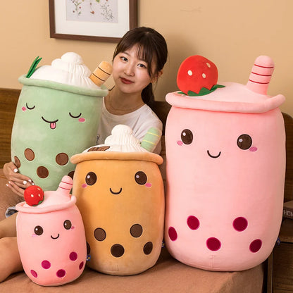 25-70cm Cartoon Fruit Bubble Tea Cup pillow stuffed soft Drink Apple Milk Tea back cushion fast food gifts for kids birthday