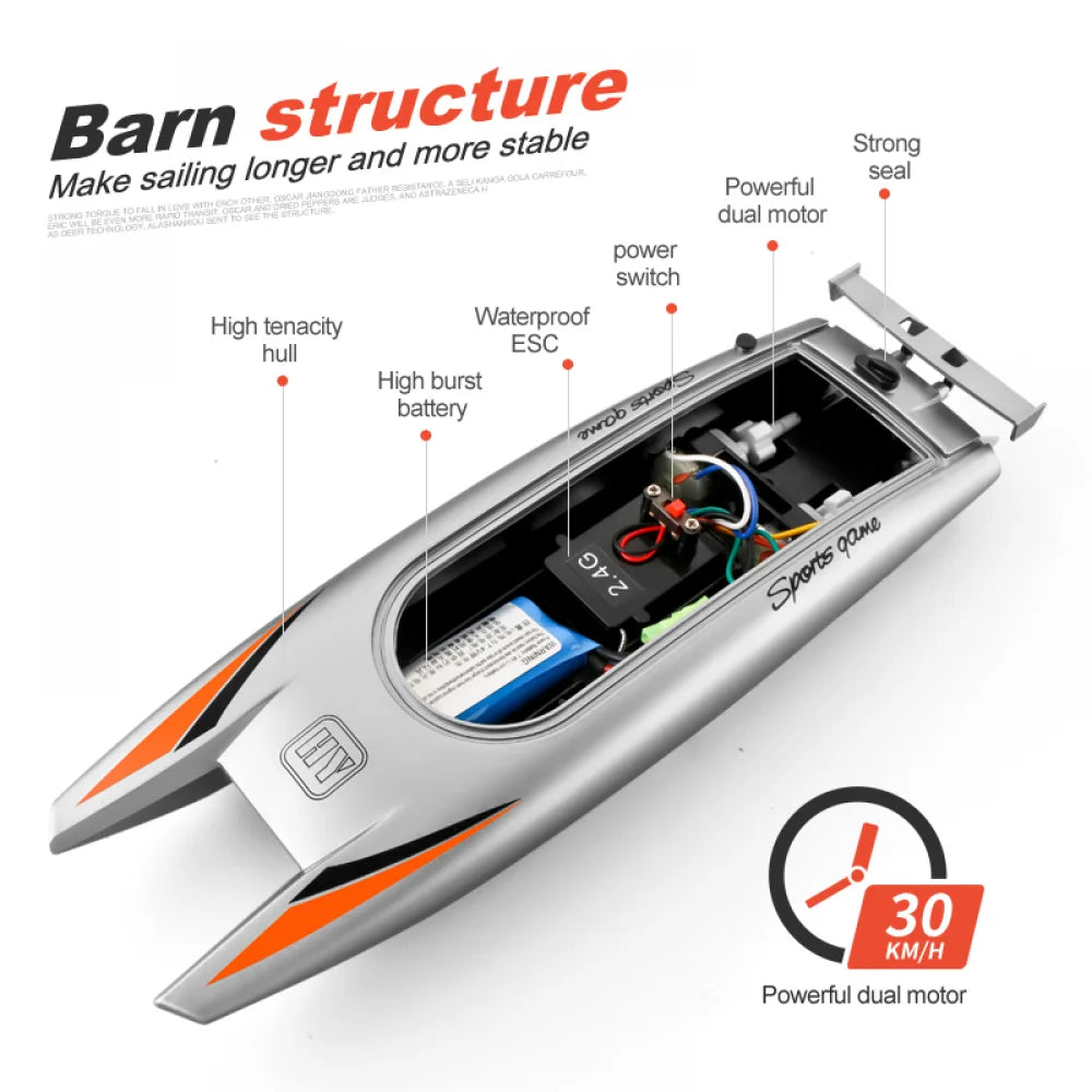 30km/H Racing Boat 2.4G RC High Speed Dual Motor Waterproof Speedboat 20min Runtime Boys Christmas Gift