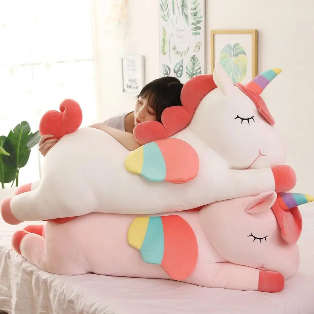 40~100cm Giant Lying Unicorn Plush toy Super Soft stuffed Unicornio Doll Pillow Bed Decor Cushion Phone Holder Gift for Girl