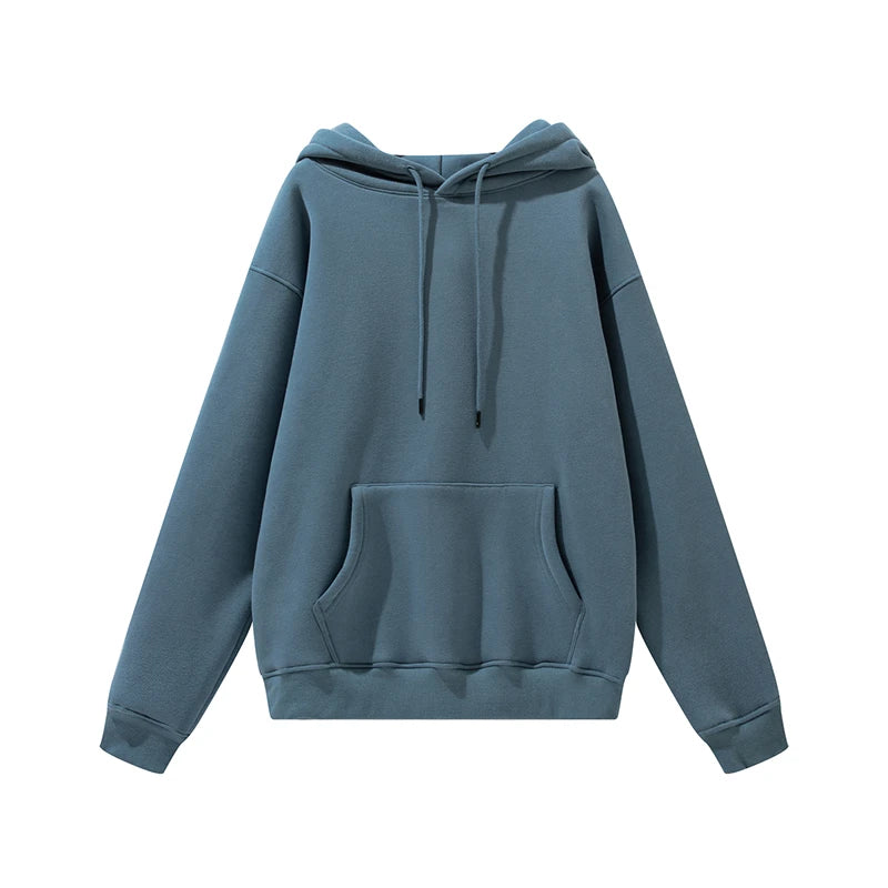 ZODF New Winter Men Basic Thick Fleece 345gsm Hoodies Casual Loose Hip Hop Unisex Hooded Sweatshirt Pullovers Tracksuits HY0010