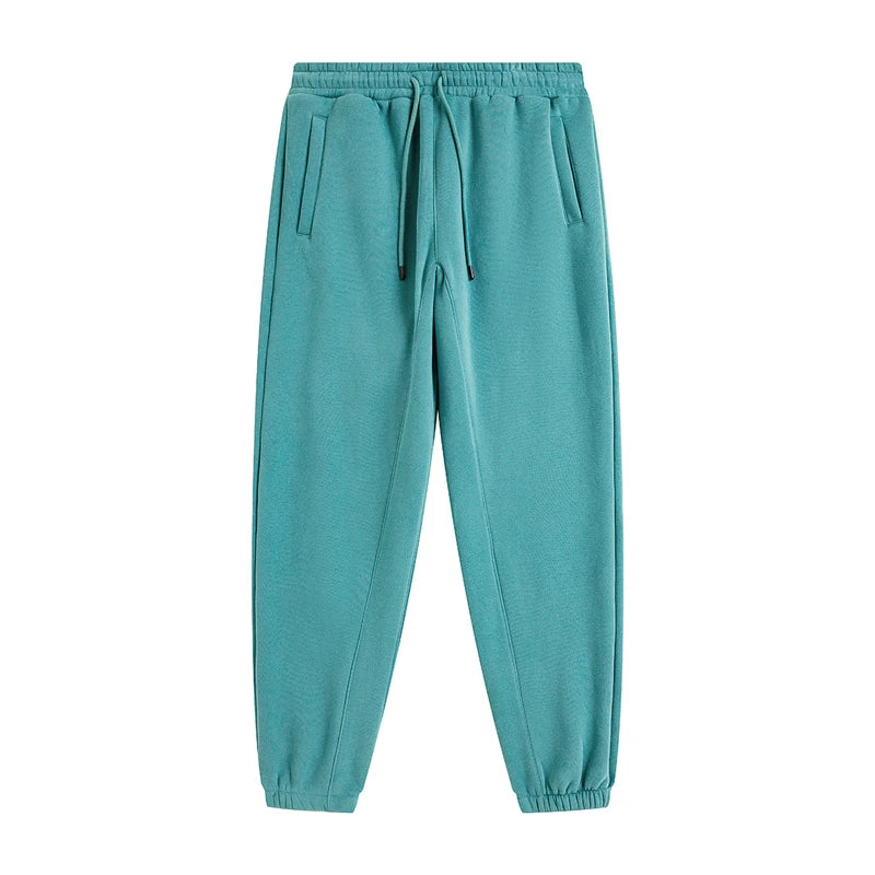 ZODF Unisex 345gsm Fleece Sweatpants Loose Fit Retro Hip Hop Winter Joggers HY0005 - Mid green / XXL / China Mainland