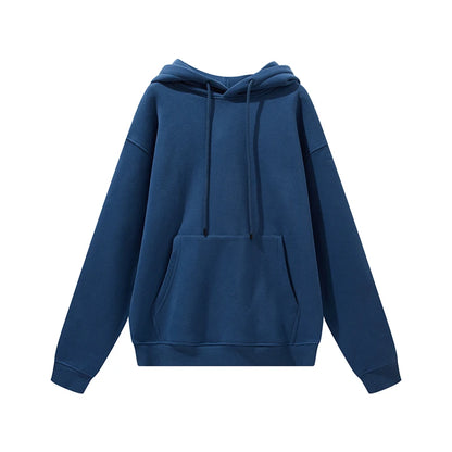 ZODF New Winter Men Basic Thick Fleece 345gsm Hoodies Casual Loose Hip Hop Unisex Hooded Sweatshirt Pullovers Tracksuits HY0010