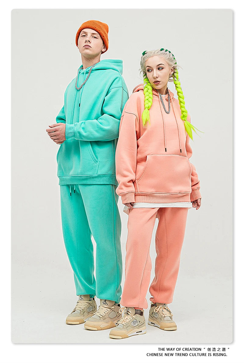 ZODF New Winter Men Basic Thick Fleece 345gsm Hoodies Casual Loose Hip Hop Unisex Hooded Sweatshirt Pullovers Tracksuits HY0010