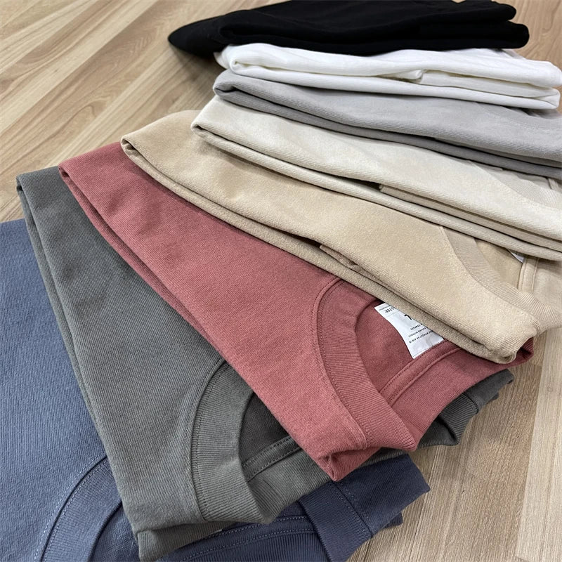 ZODF Fashion Spring Summer Washed Solid T Shirts For Men Loose Unisex 310gsm Cotton Heavy Weight T-Shirt Brand Tops HY0064