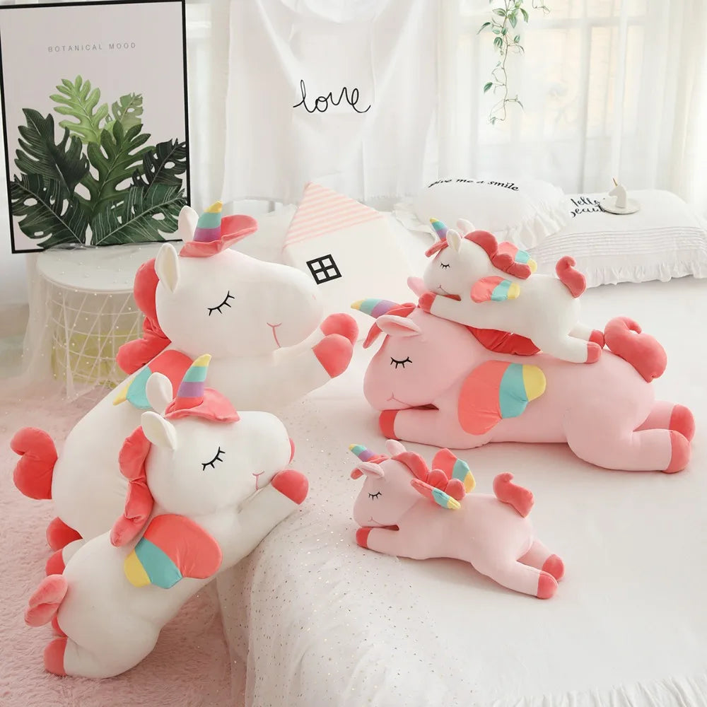 40~100cm Giant Lying Unicorn Plush toy Super Soft stuffed Unicornio Doll Pillow Bed Decor Cushion Phone Holder Gift for Girl