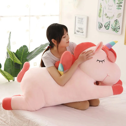 40~100cm Giant Lying Unicorn Plush toy Super Soft stuffed Unicornio Doll Pillow Bed Decor Cushion Phone Holder Gift for Girl