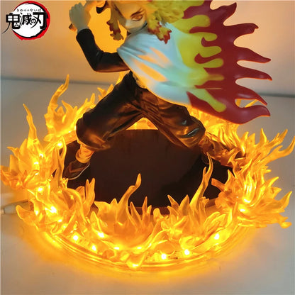 Anime Figures Demon Slayer Rengoku Kyoujurou Fire Led Scene DIY PVC Action Figure Toy 21cm Kimetsu no Yaiba Figurine Kids Doll