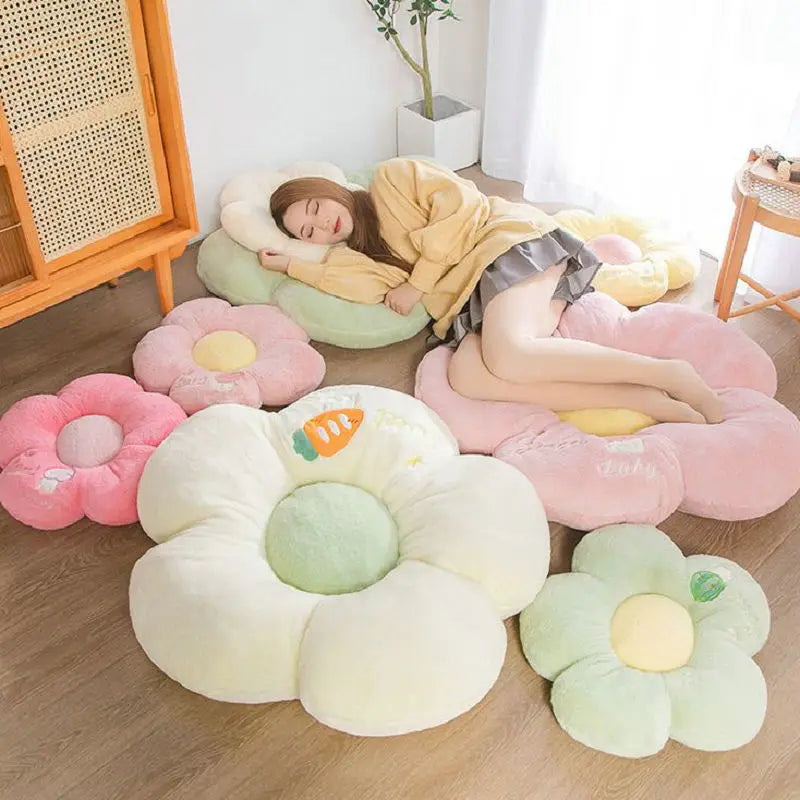 Long Plush Sunflower Pillow Stuffed Flower Shape Floor Mat Baby Game Mat Home Playmat Soft Plant Flower Throw Pillow Cushion