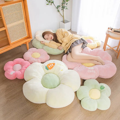 Long Plush Sunflower Pillow Stuffed Flower Shape Floor Mat Baby Game Mat Home Playmat Soft Plant Flower Throw Pillow Cushion