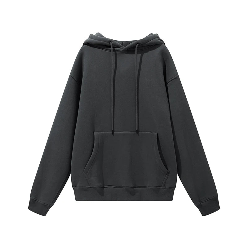 ZODF New Winter Men Basic Thick Fleece 345gsm Hoodies Casual Loose Hip Hop Unisex Hooded Sweatshirt Pullovers Tracksuits HY0010