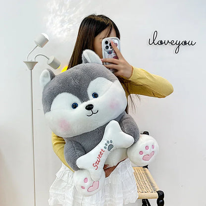 New 35-55cm Cute Husky Bone Hugging Cloth Doll Dog Plush Toy Erha Doll Giving Children Birthday Gift Pillow Indoor Decorations