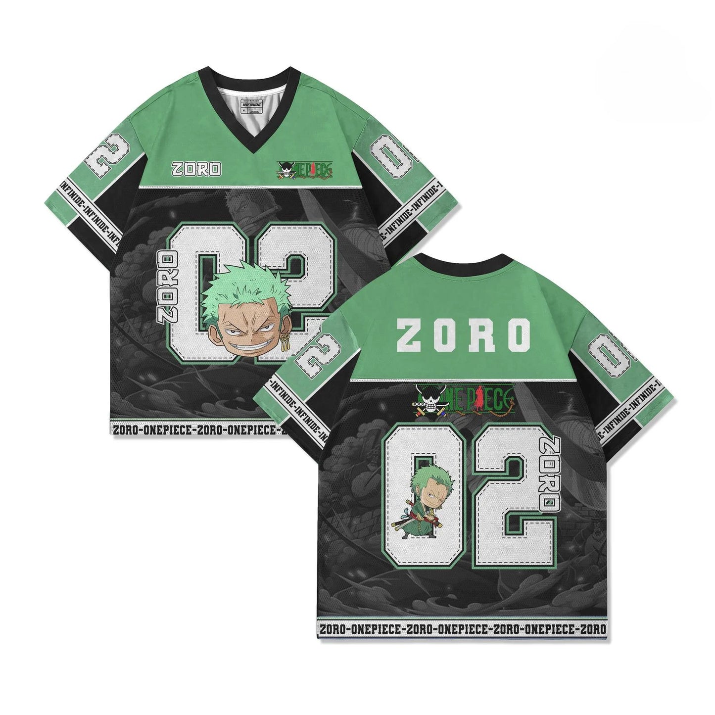 02 Jersey One Piece Roronoa Zoro Anime Y2k Korean Style Baseball Hockey T-shirt Fashion Streetwear Anime Daily Unisex Tops Tees
