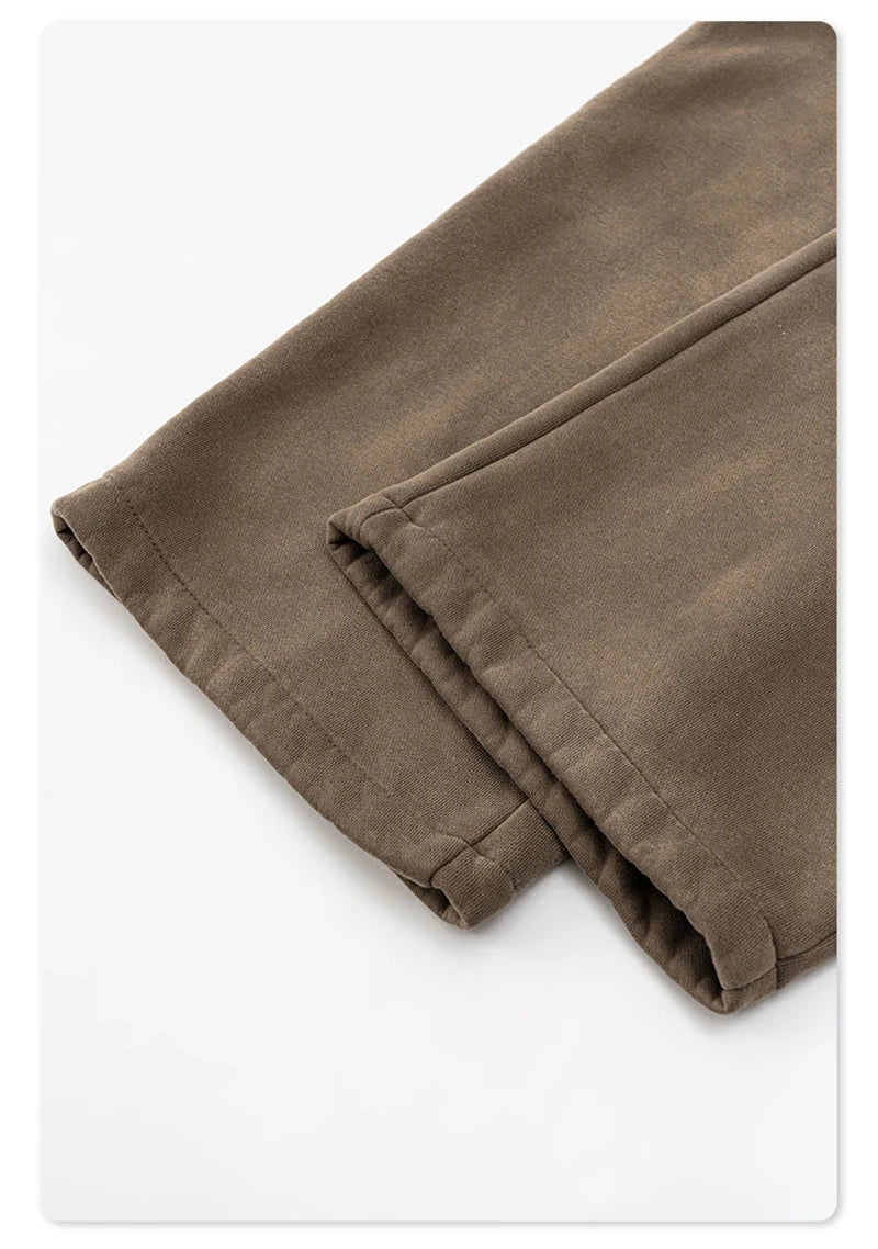 ZODF Retro Winter Monkey Washed Fleece Pants For Men Unisex Washed High Street 332gsm Warm Oversized Straight Trousers HY0892
