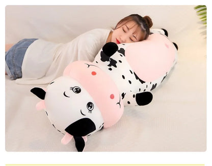 70cm-100cm Lovely Creative Milk Cow Plush Pillow Toys Soft Stuffed Cartoon Animal Cattle Doll Bedroom Sleeping Pillow Cushion