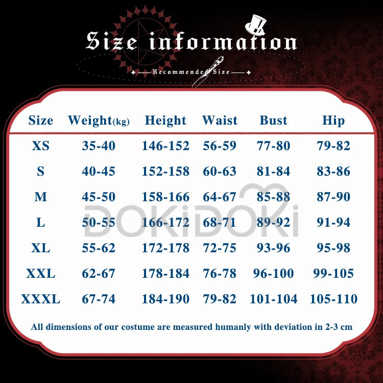 Ciel Phantomhive Cosplay Costume Anime Cosplay DokiDoki-R【XS-3XL】Men Long Costume Ciel Cosplay Plus Size