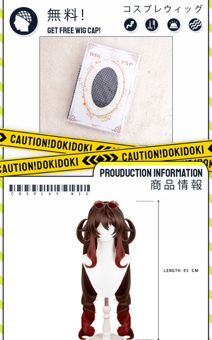 IN STOCK Yumemizuki Mizuki Hutao Wig Game Genshin Impact DokiDoki 95cm Long Wig Hu Tao Lantern Rite Free Cap Yumemizuki Ears Fan