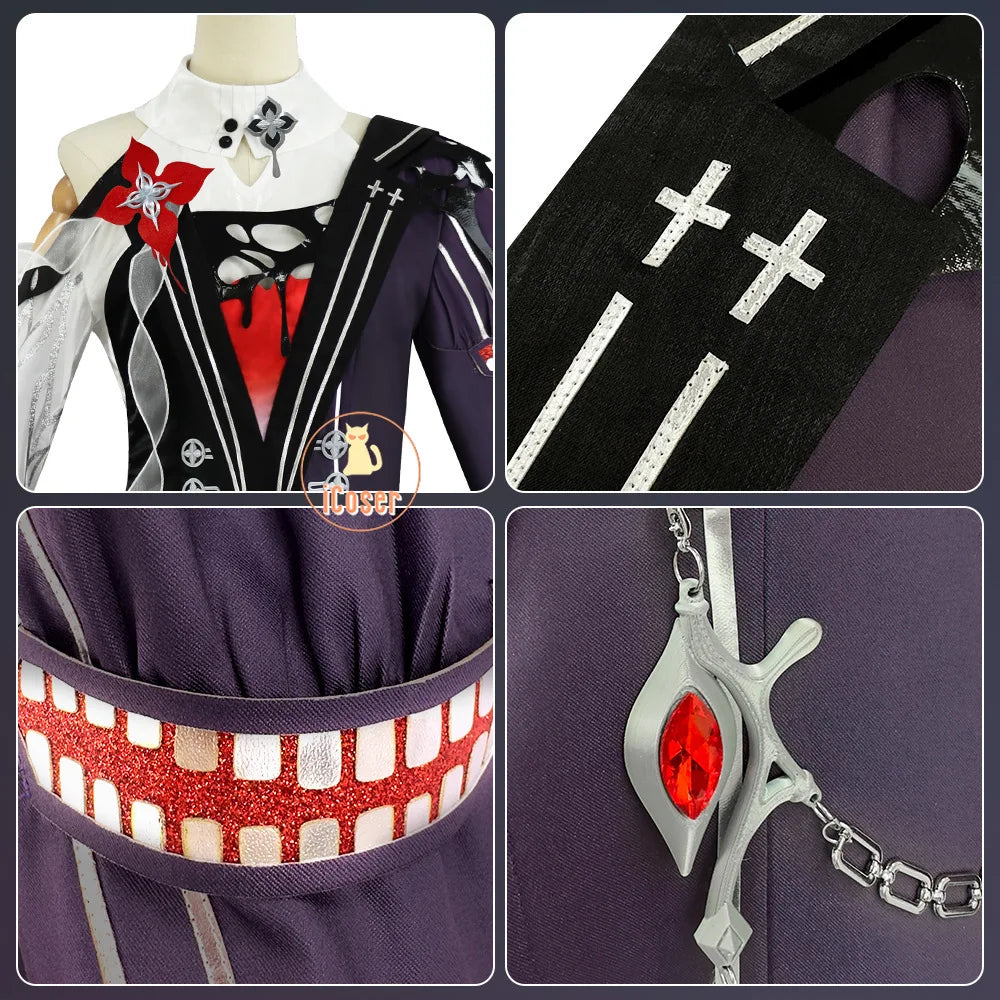 Honkai Star Rail Evernight March 7th Cosplay Costume Dress Earrings Mysterious Foreign Guest Halloween Party for Women Carnival