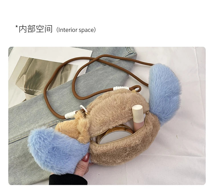 New Disney Stitch Cartoon Plush Backpack Cute Winter Gift For Girls Stuffed Animal Toy Plushie Bag Kids Carry-On Satchel