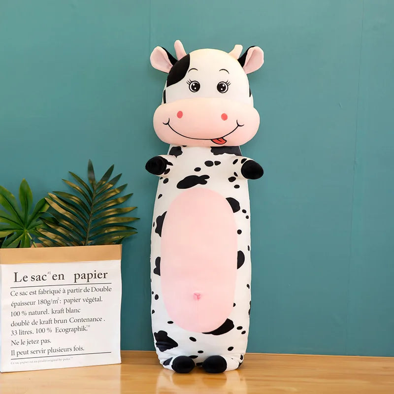 70cm-100cm Lovely Creative Milk Cow Plush Pillow Toys Soft Stuffed Cartoon Animal Cattle Doll Bedroom Sleeping Pillow Cushion