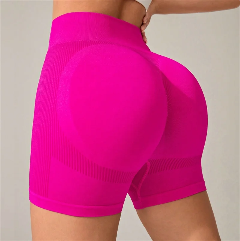 The Codex Women’s Slim Fit High Waist Seamless Hip Lifting Yoga Shorts Tight Knit Sports and Fitness Pants - Rose Red