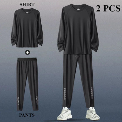 The Codex Men’s Sports Suit 2-3 Pcs Running Training Set Quick-Drying Fitness Jacket & Clothes Spring - Black 2 PCS