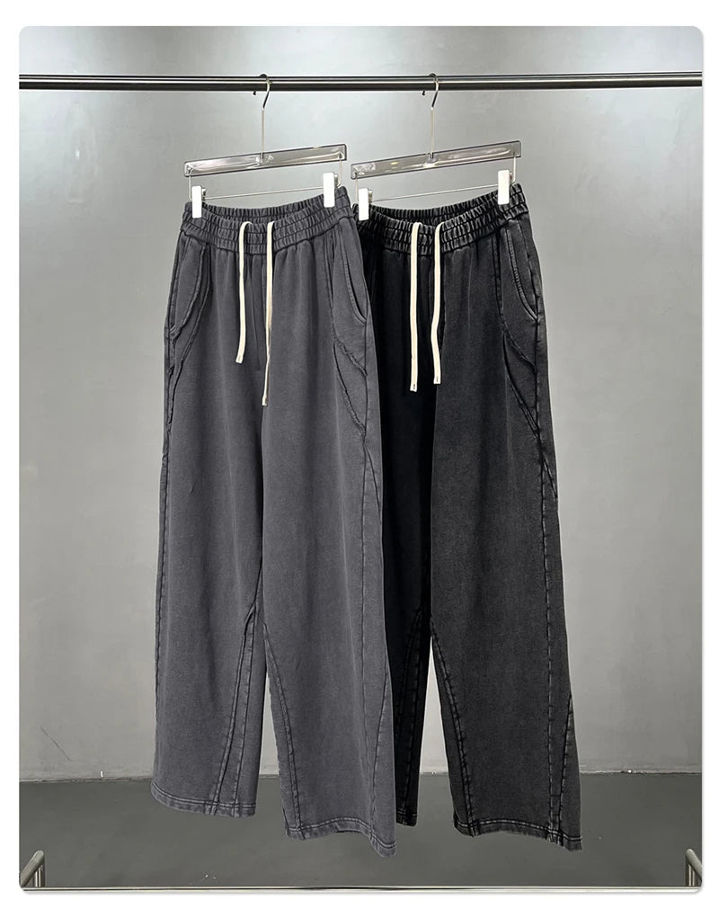 ZODF Retro 2025 Autumn Man Washed Cotton Straight Pants Unisex 430gsm Distressed Patchwork Oversized Trousers Sweatpants HY1168
