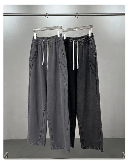 ZODF Retro 2025 Autumn Man Washed Cotton Straight Pants Unisex 430gsm Distressed Patchwork Oversized Trousers Sweatpants HY1168