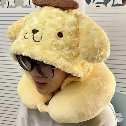 Japanese Anime Kuromi My Melody Hooded U Pillow Soft Pom Pom Purin Pochacco Plush Pillow Animal Cushion Gifts For Girl